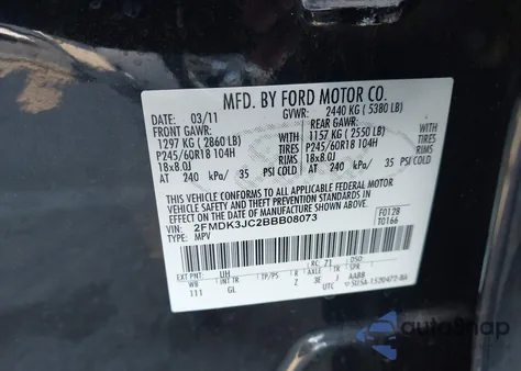 2011 Ford Edge Sel from USA, damaged, VIN 2FMDK3JC2BBB08073